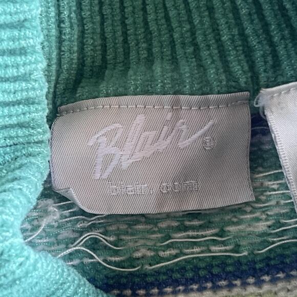 Blair Sweater Womens Extra Large Green Blue Zip Cardigan Fair Isle Knit Pastel - Picture 4 of 8
